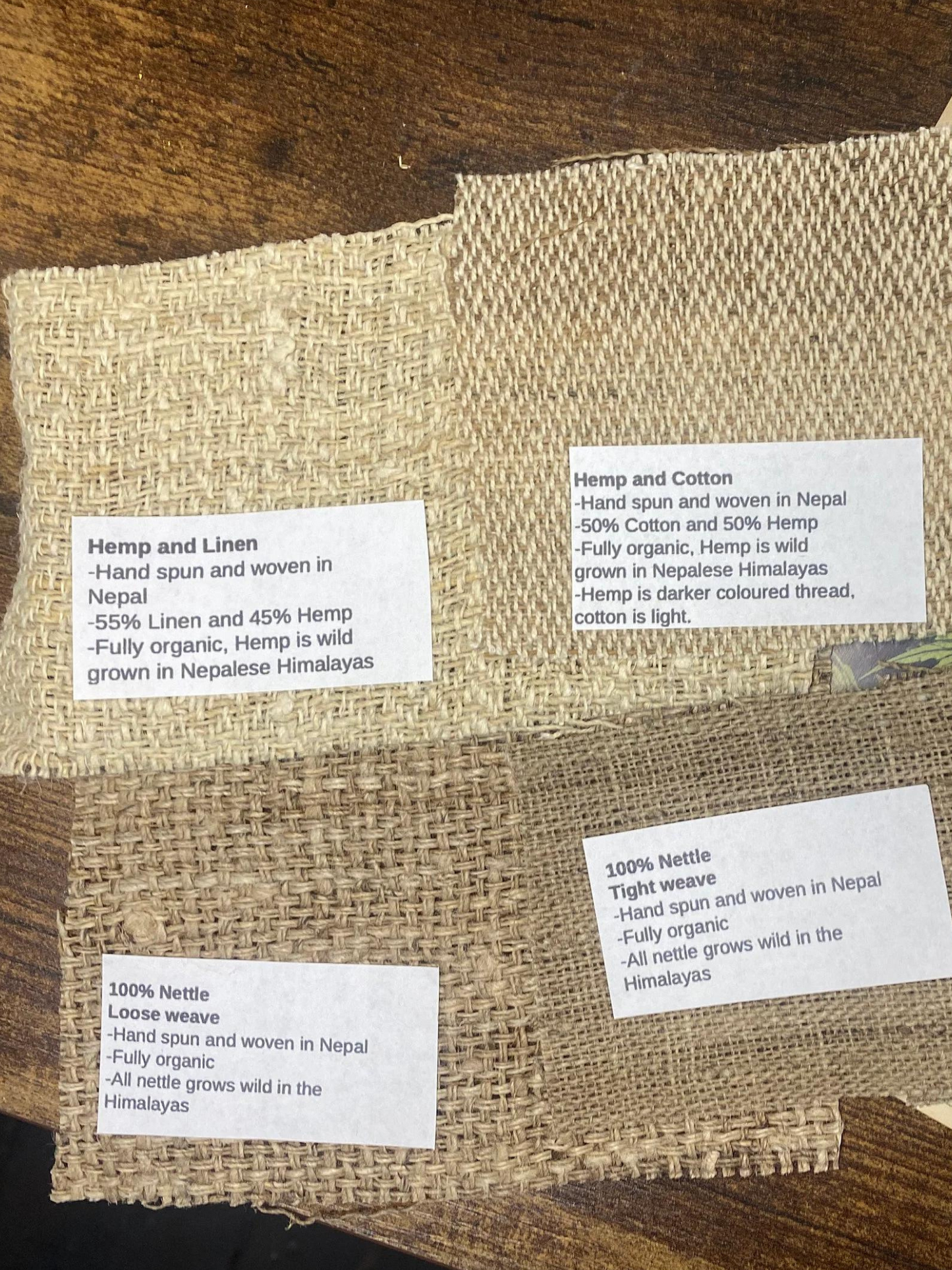 4 swatches of our organic fabrics