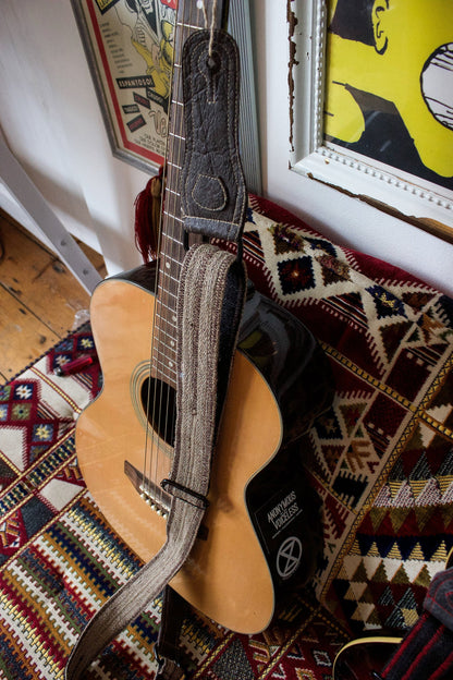 Hemp Guitar Strap - Handmade in Nepal from 100% Natural Fibres - Vegan friendly -  Made with hemp, pinatex and Nettle fabrics