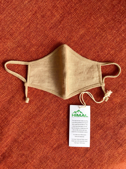 Large Hemp & Organic Cotton Face mask, Three Layer - Made of 100% natural fibres and natural dyes in Nepal - Blue, White, black and green