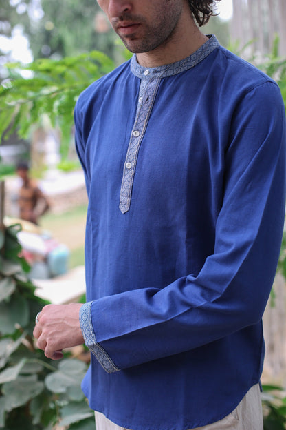 Hemp & Organic Cotton Kurtha - Blue Long sleeve shirt